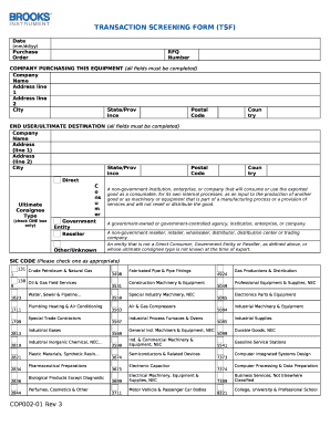 Transaction screening form