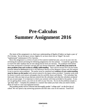 The intent of this assignment is to check your understanding of Algebra II before we begin a year of Pre-Calculus