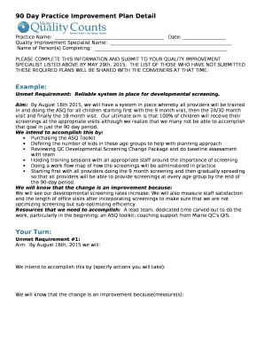 90 Day Practice Improvement Plan Detail