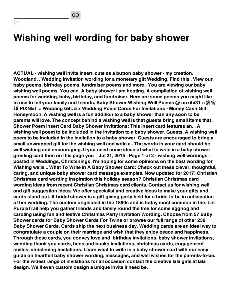 Fillable Online Wishing well wording for baby shower Fax Email Print