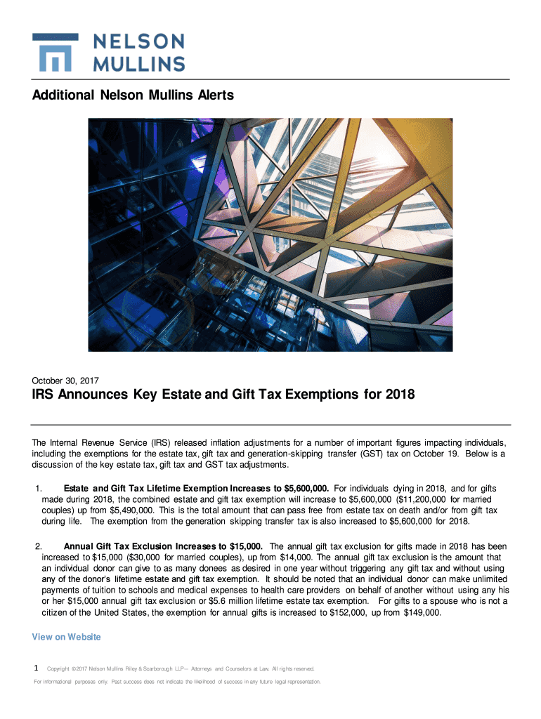 Fillable Online IRS Announces Key Estate and Gift Tax Exemptions for