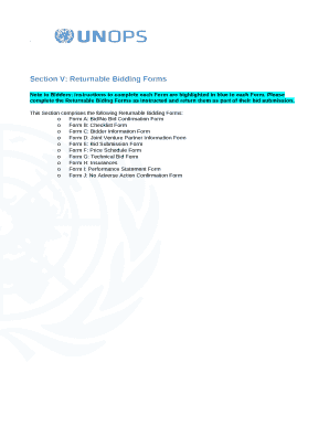 Please complete the Returnable Biding Forms as instructed and return them as part of their bid submission