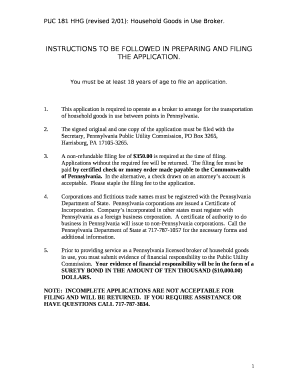 PUC 181 HHG (revised 2/01): Household Goods in Use Broker