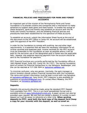 FINANCIAL POLICIES AND PROCEDURES FOR PARK AND FOREST ACCOUNTS