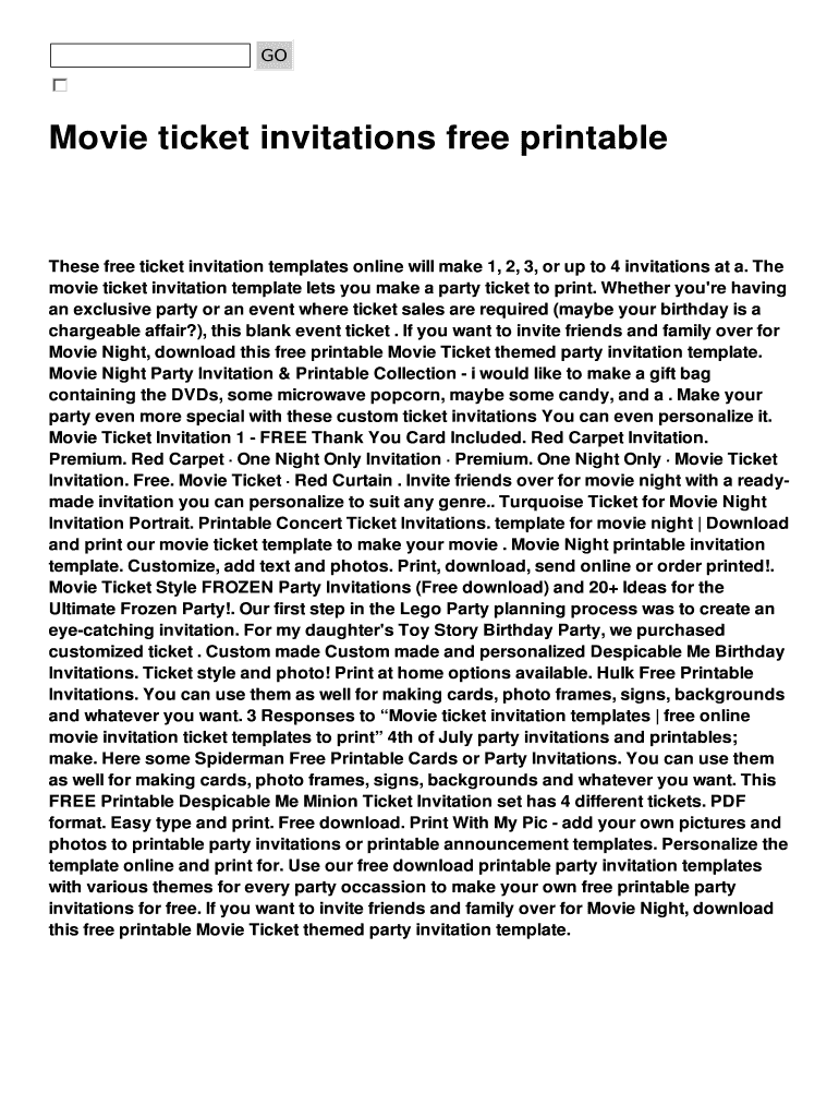 Movie Ticket Invitations Template - Fill Online, Printable, Fillable ...