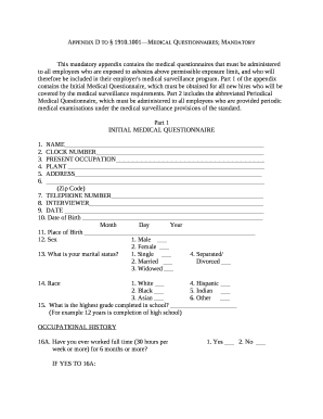 1001Medical Questionnaires; Mandatory