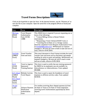 Travel Forms Descriptions