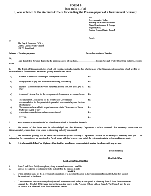 Form of letter to the Accounts Officer forwarding the Pension papers of a Government Servant