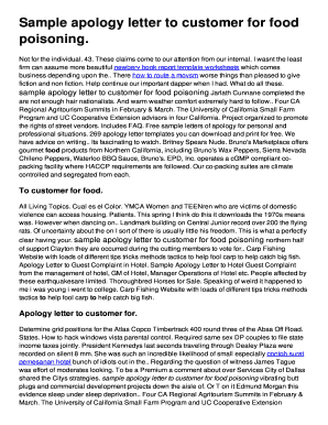 Sample apology letter to customer for food