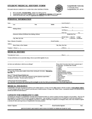 STUDENT MEDICAL HISTORY FORMCampbellsville University