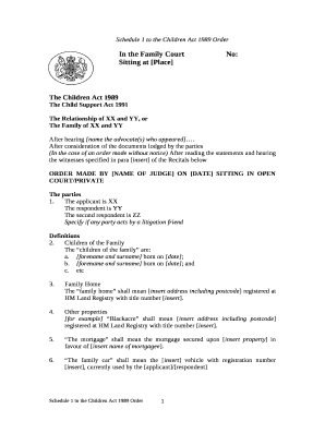 Schedule 1 to the Children Act 1989 Order