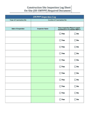 Construction Site Inspection Log Sheet