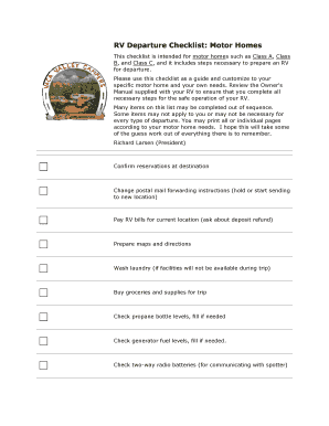 Fillable Online RV Departure Checklist: Motor Homes Fax Email Print - pdfFiller