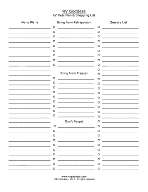 RV Meal Plan & Shopping List