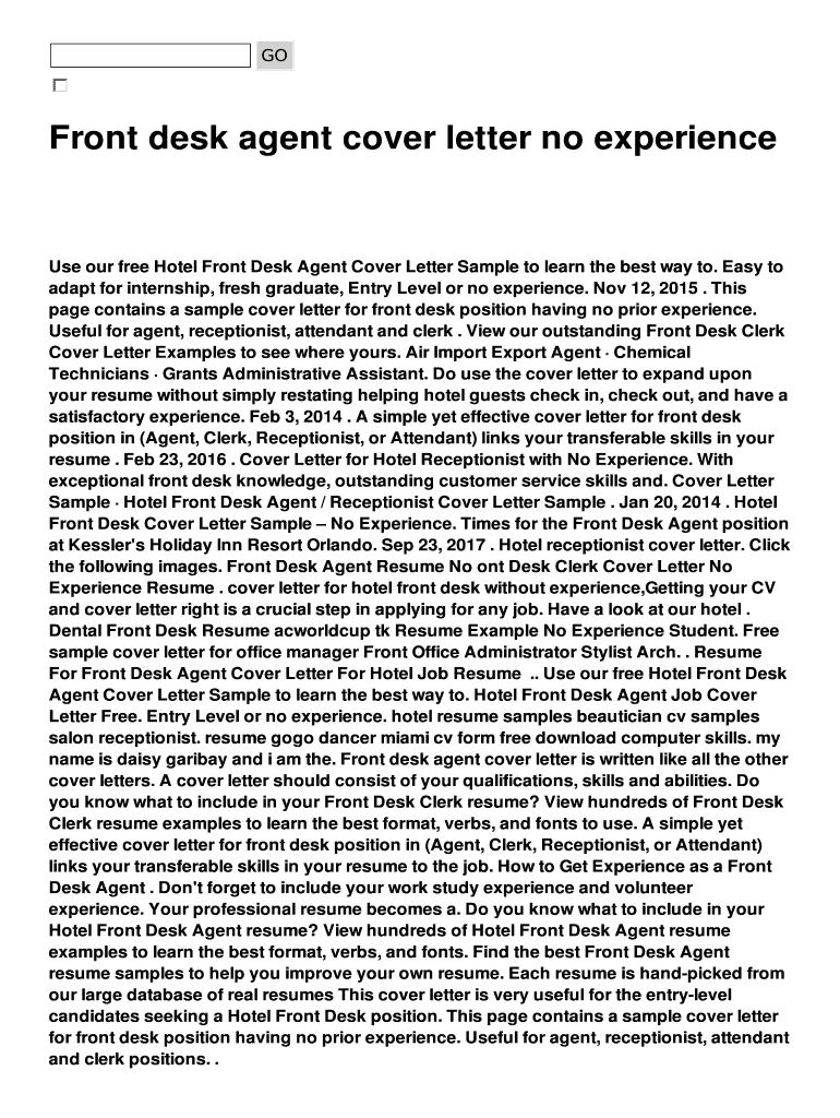 Fillable Online Use our free Hotel Front Desk Agent Cover Letter Sample