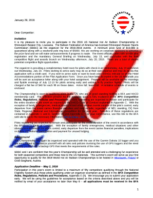 It is my pleasure to invite you to participate in the 2016 US National Hot Air Balloon Championship in Shreveport-Bossier City, Louisiana