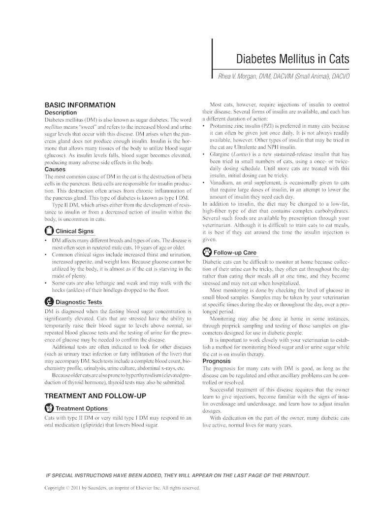 Fillable Online Diabetes Mellitus in Cats Fax Email Print pdfFiller