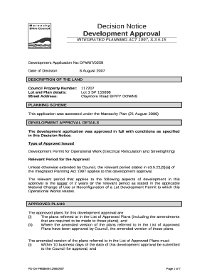 Development Application No:OPW07/0259