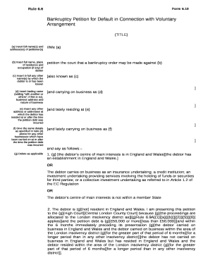 Bankruptcy Petition for Default in Connection with Voluntary Arrangement