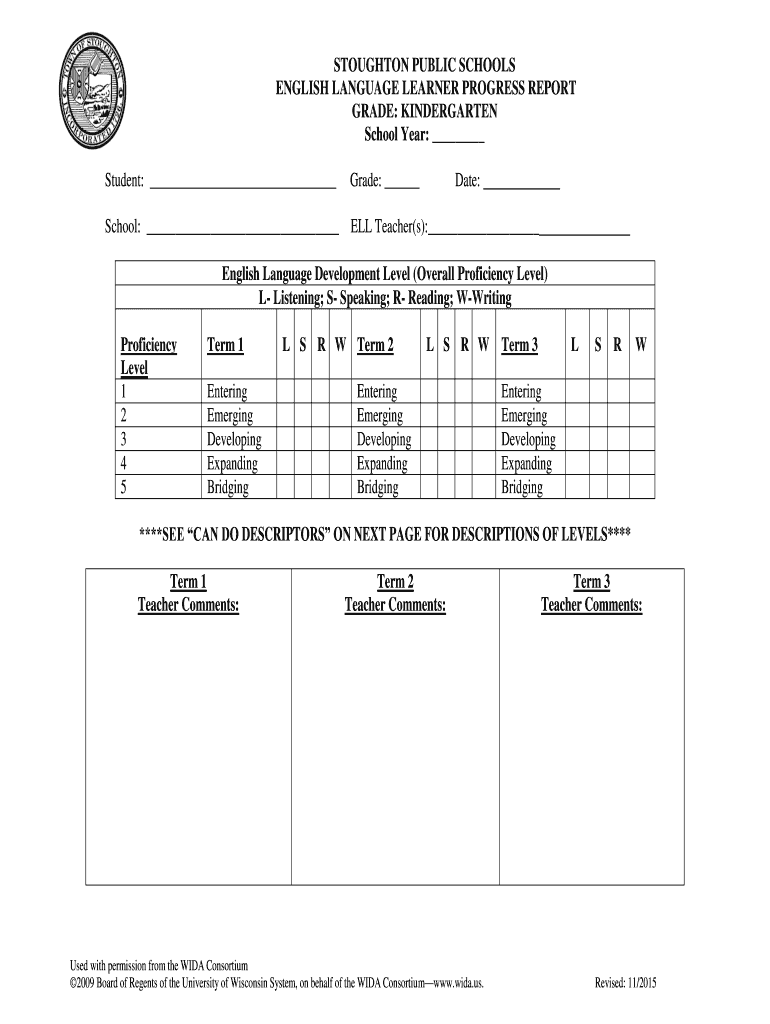 Fillable Online ENGLISH LANGUAGE LEARNER PROGRESS REPORT Fax Email