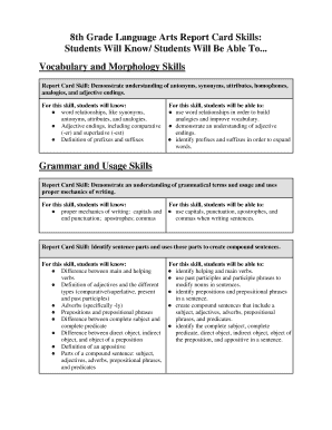 Fillable Online 8th Grade Language Arts Report Card Skills: Fax Email ...