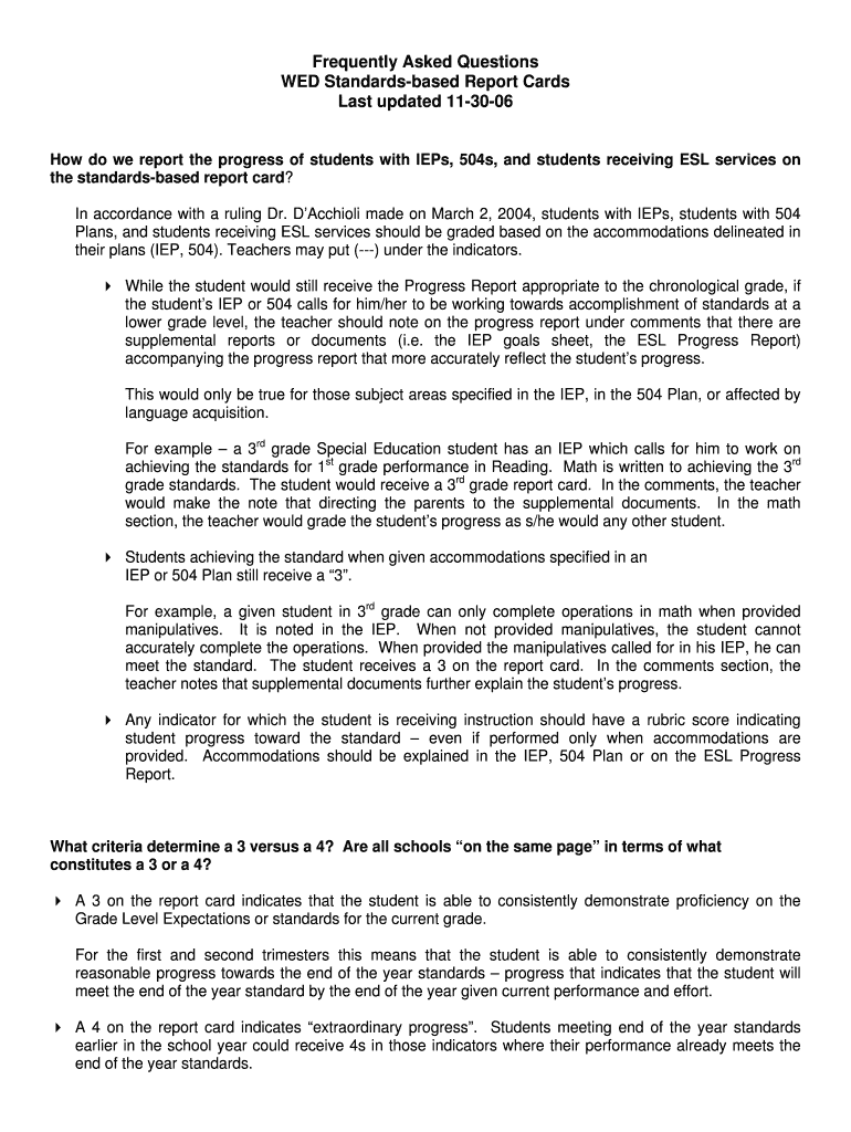 Fillable Online WED Standardsbased Report Cards Fax Email Print