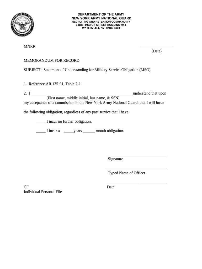 SUBJECTStatement of Understanding for Military Service Obligation (MSO