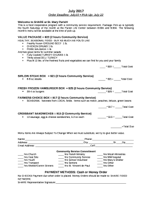 Order Deadline: July10 Pick-Up: July 22