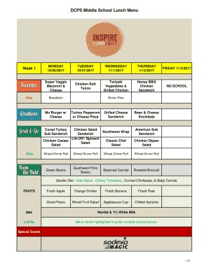 Fillable Online DCPS Middle School Lunch Menu Fax Email Print - pdfFiller
