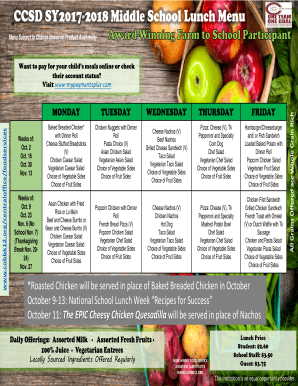 Fillable Online CCSD SY2017-2018 Middle School Lunch Menu Fax Email Print - pdfFiller