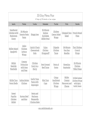 Fillable Online 30-Day Menu Plan Fax Email Print - pdfFiller