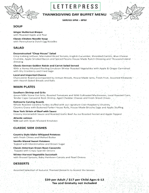 Fillable Online THANKSGIVING DAY BUFFET MENU Fax Email Print - pdfFiller