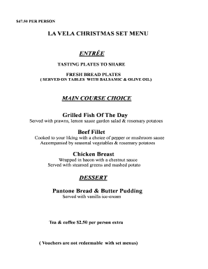 LA VELA CHRISTMAS SET MENU