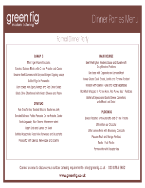 dinner parties menu fill online printable fillable blank formal dinner party menu