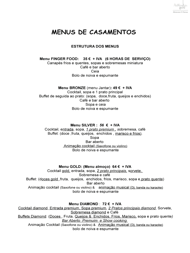 Fillable Online MENUS DE CASAMENTOS Fax Email Print - pdfFiller
