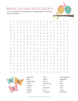 Fillable Online BRIDAL SHOWER WORD SEARCH Fax Email Print - pdfFiller