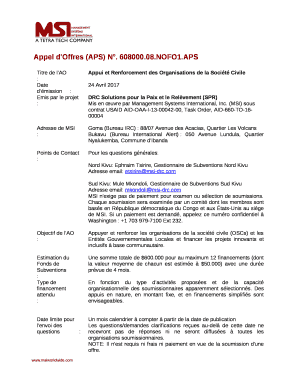 Appel d'Offres (APS) No