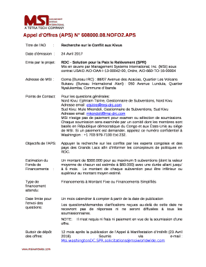 Appel d'Offres (APS) N 608000