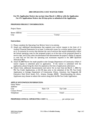 2004 OPERATING COST WAIVER FORM