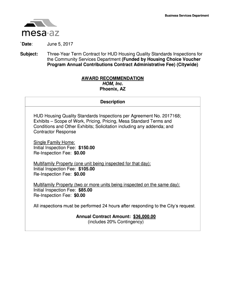 Fillable Online ThreeYear Term Contract for HUD Housing Quality