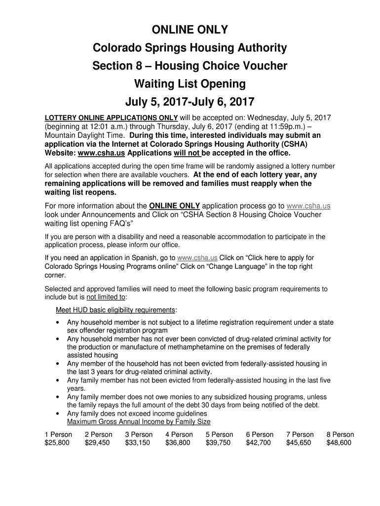 Fillable Online Colorado Springs Housing Authority Fax Email Print