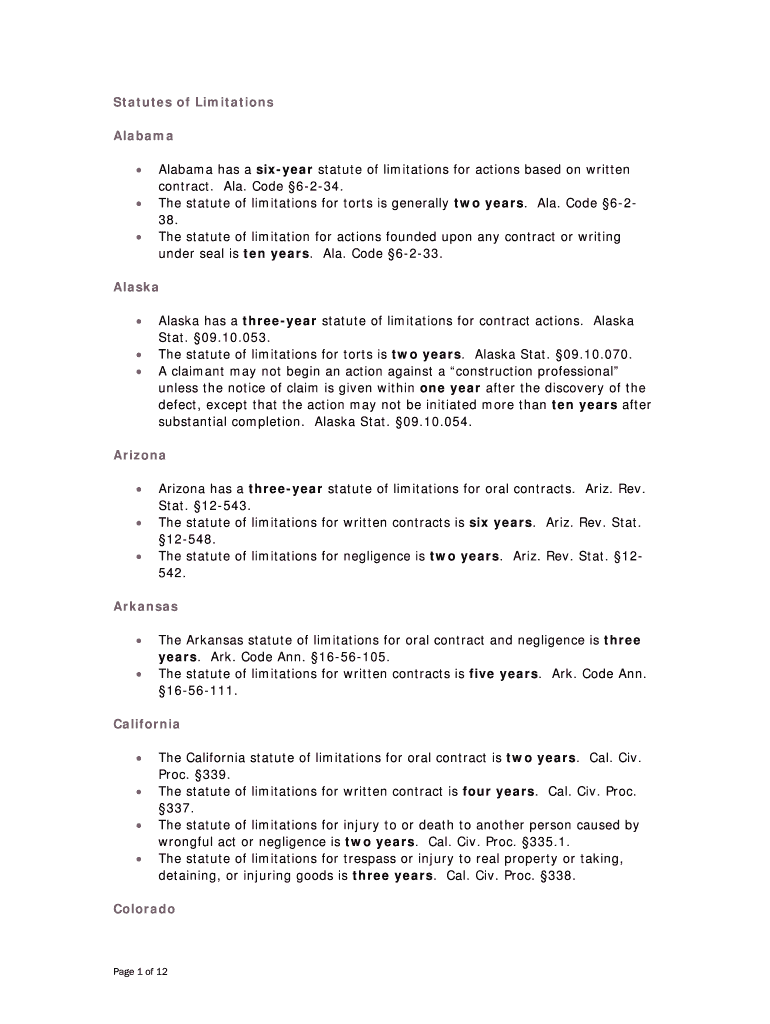 Fillable Online Alabama has a sixyear statute of limitations for