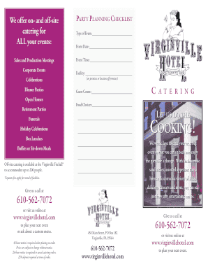 Printable catering planning checklist - Edit, Fill Out & Download Forms