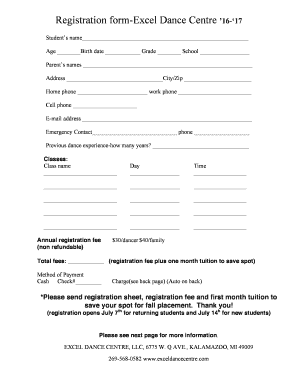 Registration form-Excel Dance Centre 16-17