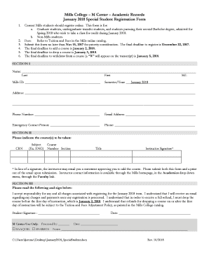 January 2018 Special Student Registration Form