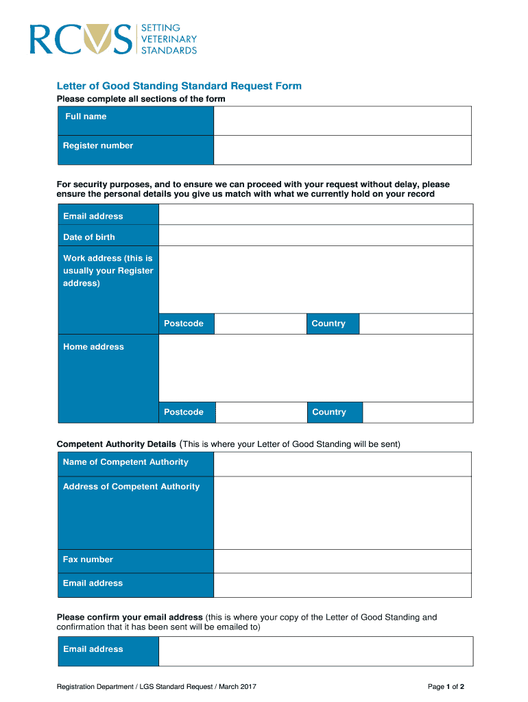 Fillable Online Letter of Good Standing Standard Request Form Fax Email ...