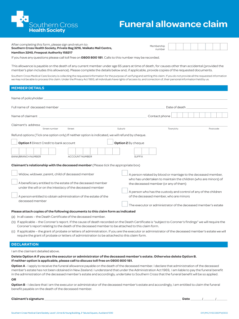 Fillable Online Funeral allowance claim Fax Email Print pdfFiller