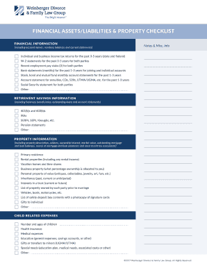 Fillable Online FINANCIAL ASSETS/LIABILITIES &amp; PROPERTY CHECKLIST Fax ...