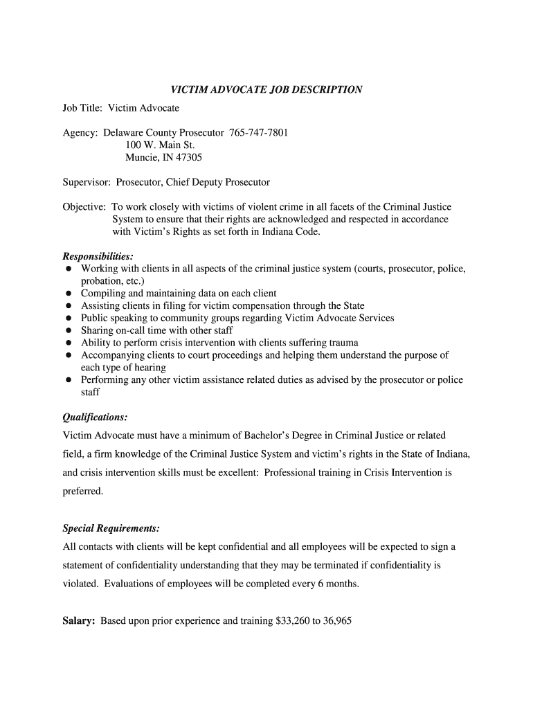 Fillable Online VICTIM ADVOCATE JOB DESCRIPTION Fax Email Print pdfFiller