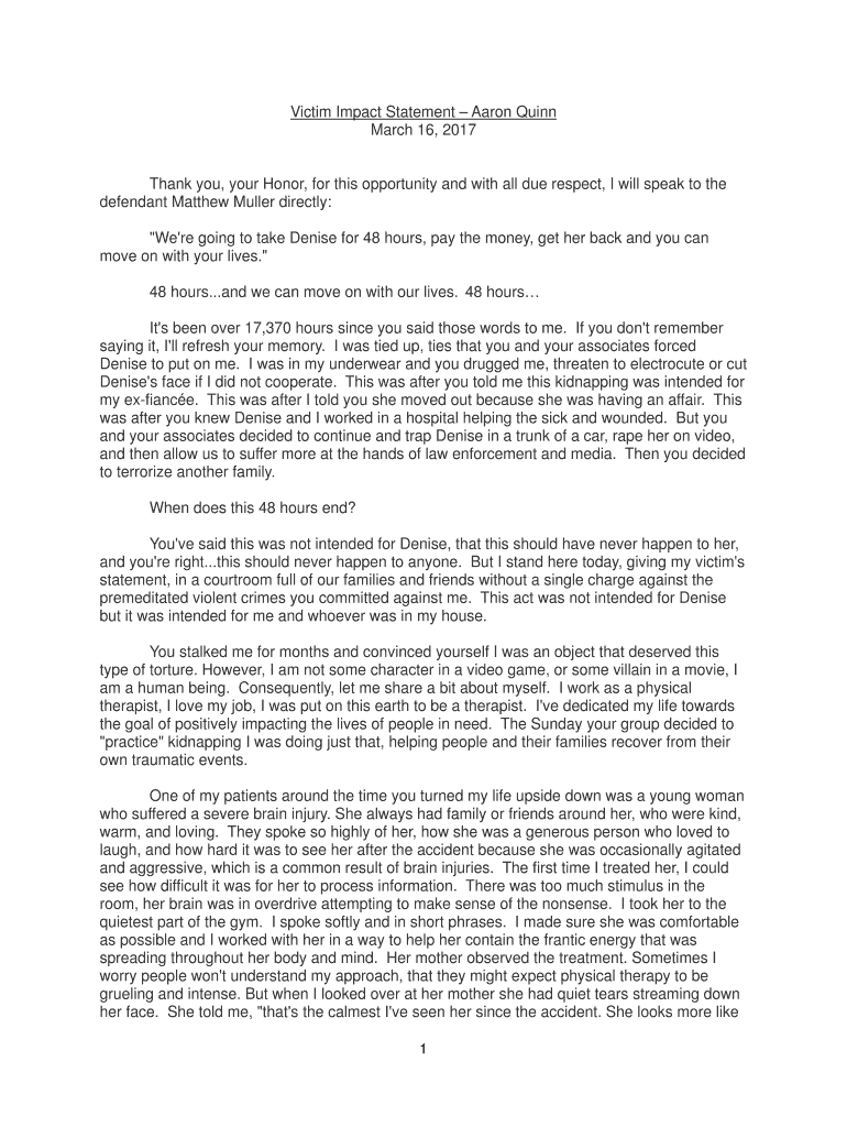 Fillable Online Victim Impact Statement Aaron Quinn Fax Email Print ...